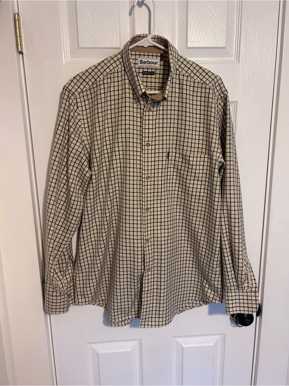 Barbour Beige and Navy Grid Button-Down Shirt